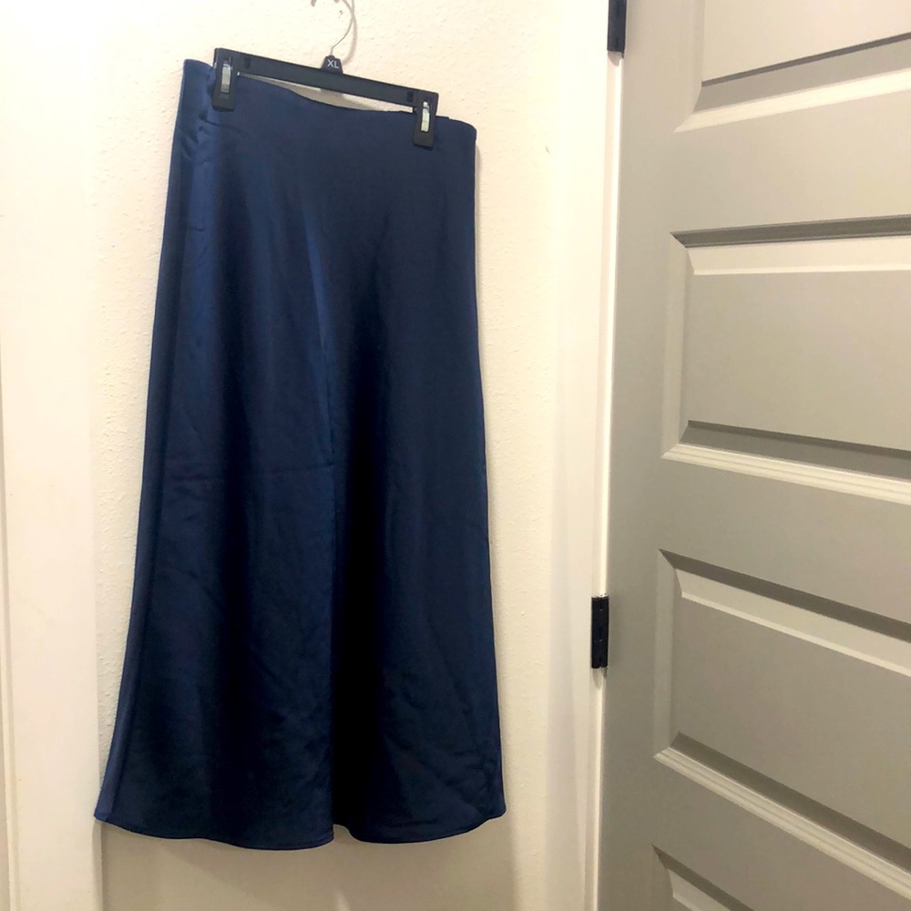 Eloquii satin midi skirt navy